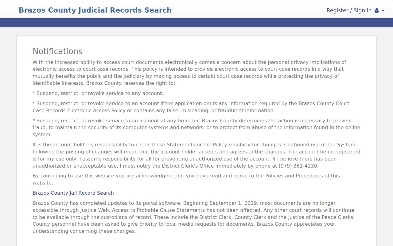 Brazos County criminal court case search portal