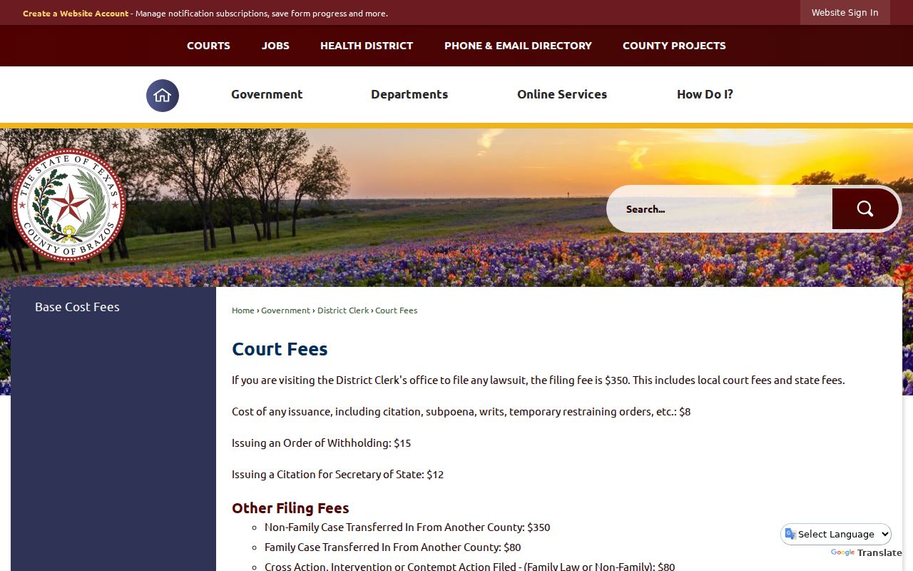 Brazos County criminal court case copy fees