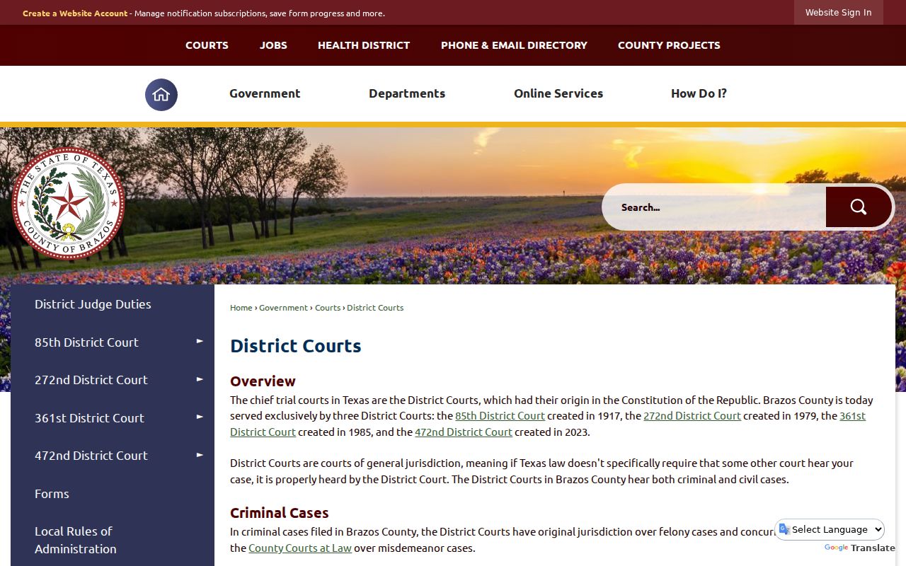 Brazos County criminal court case district court jurisdiction