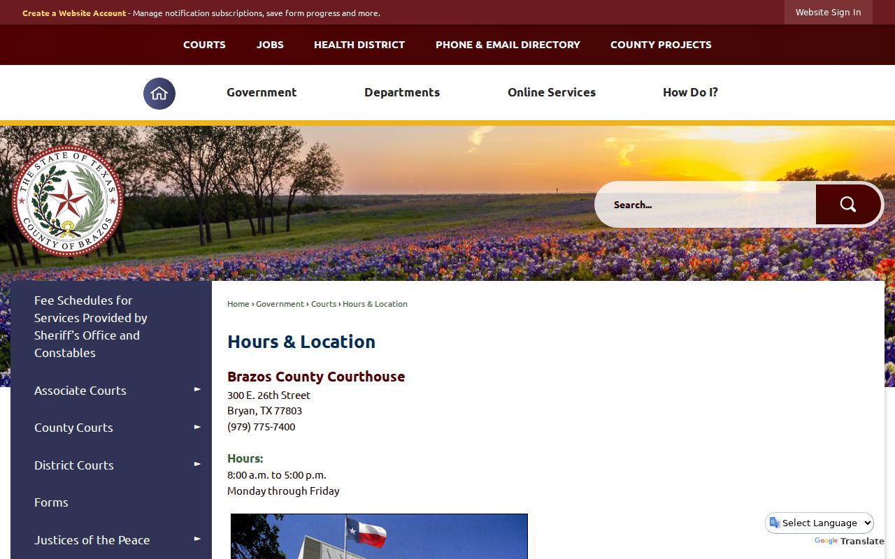 Brazos County courthouse hours and location