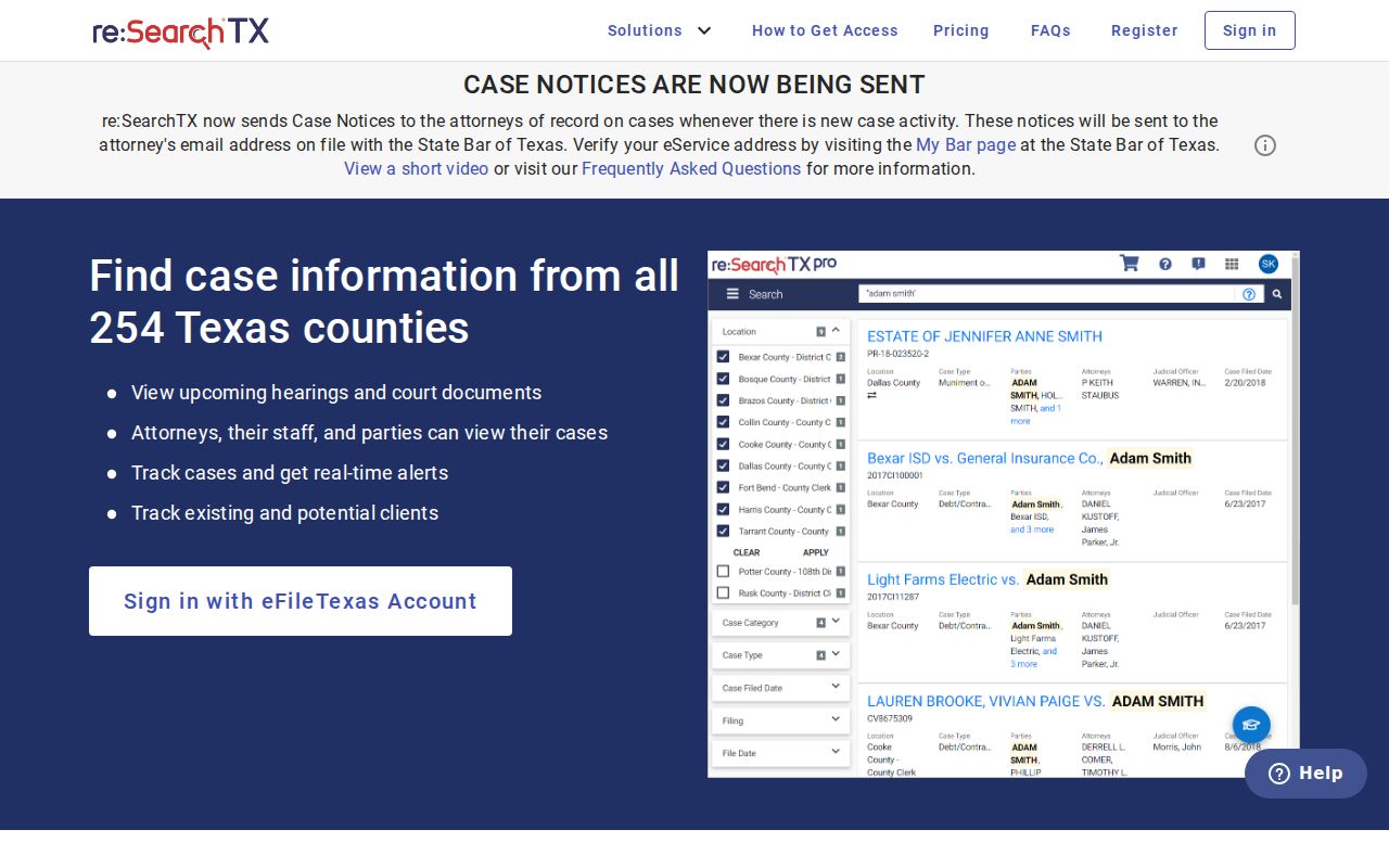 re:SearchTX statewide court document search