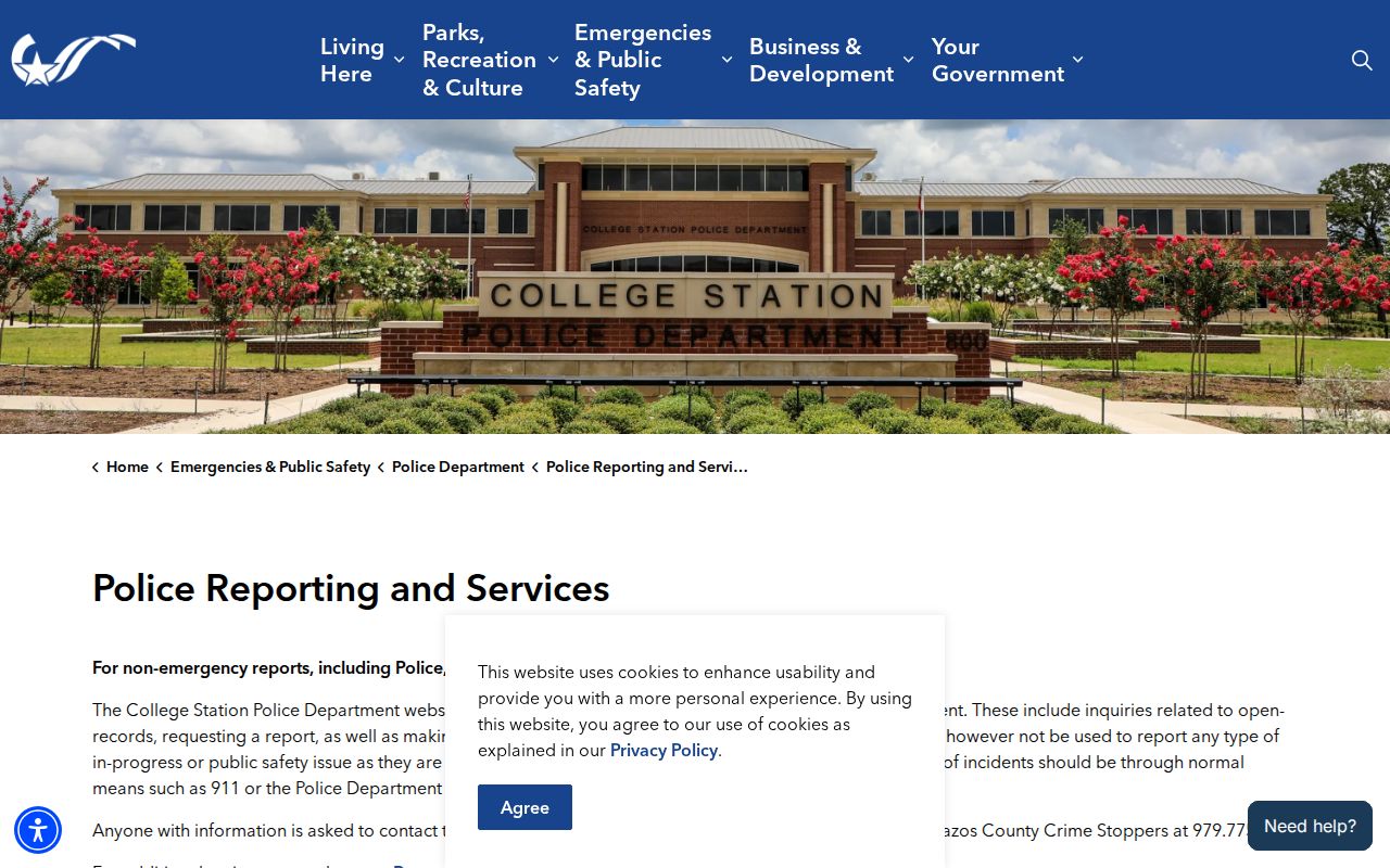 College Station criminal history police reporting and records page
