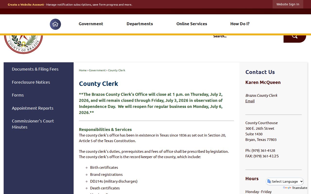 Kurten criminal history county clerk scope and contact page